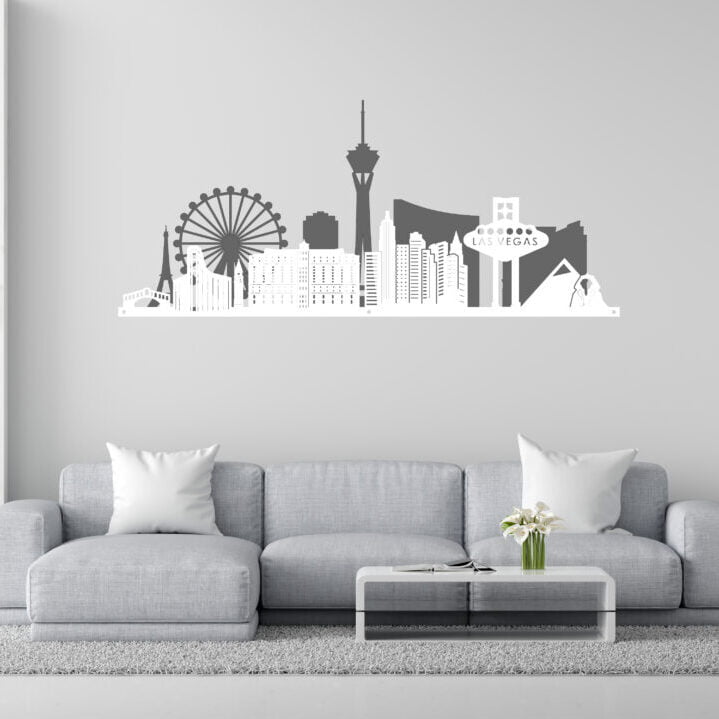 Metal Wall Art Las Vegas City Skyline Home Decor - Grey-White image