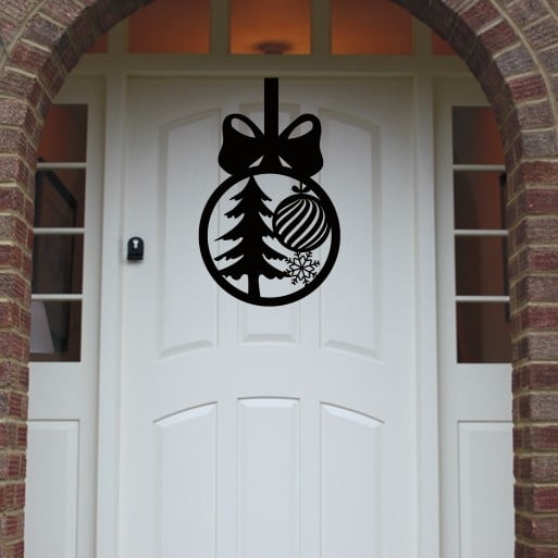 Christmas Wreath Christmas Tree Front Door Hanger - Black image
