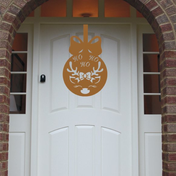 Christmas Wreath Antler Bauble Front Door Hanger - Gold image