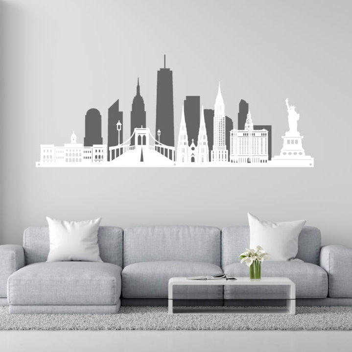 Metal Wall Art New York City Skyline Home Decor - Grey-White image