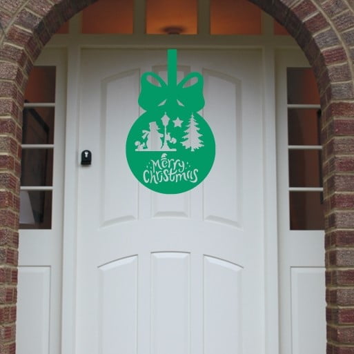 Christmas Wreath Snowman Bauble Front Door Hanger - Green image