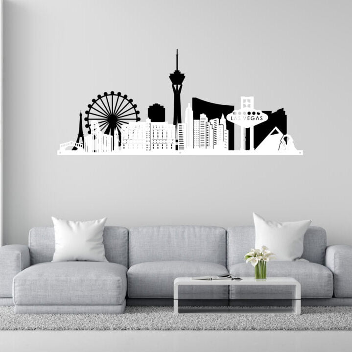 Metal Wall Art Las Vegas City Skyline Home Decor - Black-White image