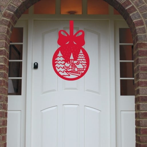 Christmas Wreath Village Bauble Front Door Hanger - Red image