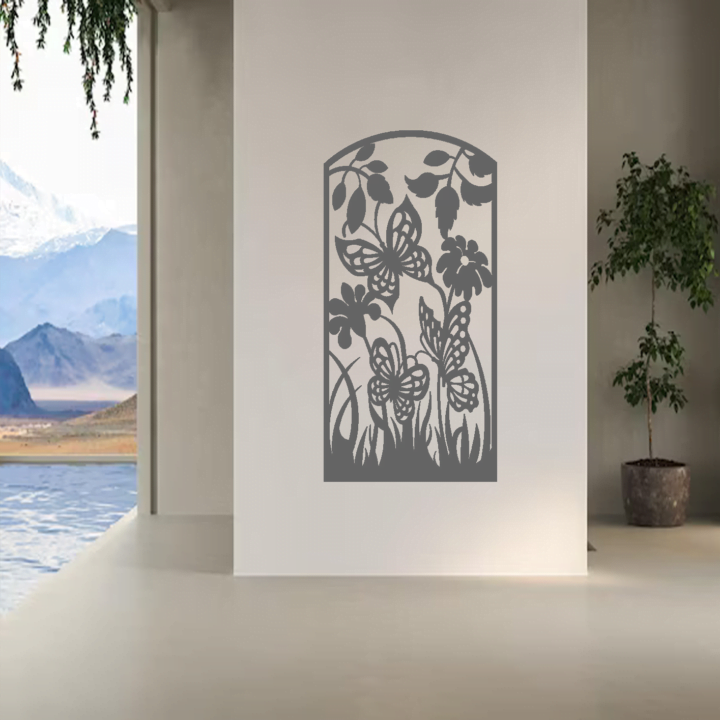 Metal Wall Art Butterfly Flower Screen image 2