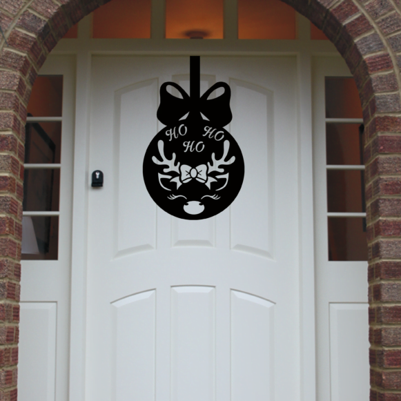 Christmas Wreath Antler Bauble Front Door Hanger - Black image