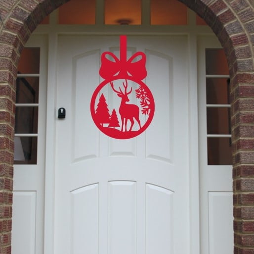 Christmas Wreath Christmas Stag front Door Hanger - Red image