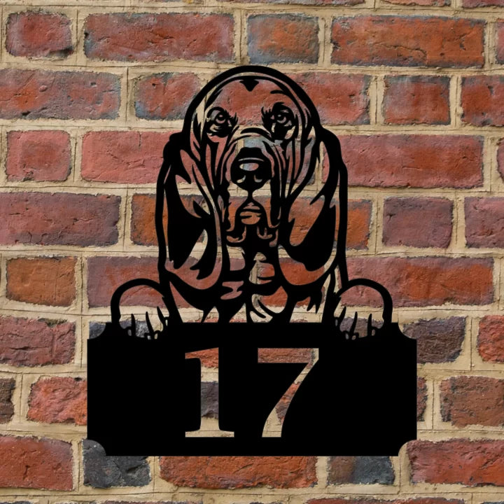 Metal House Number Peeping Dog - Bloodhound image