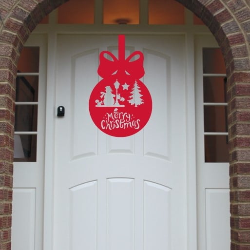 Christmas Wreath Snowman Bauble Front Door Hanger - Red image