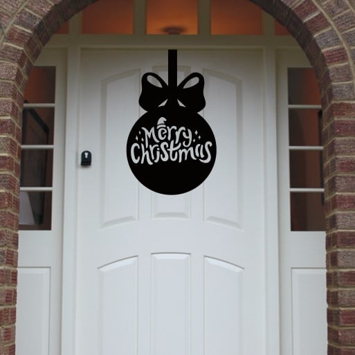 Christmas Wreath Merry Christmas Bauble Front Door Hanger - Black image