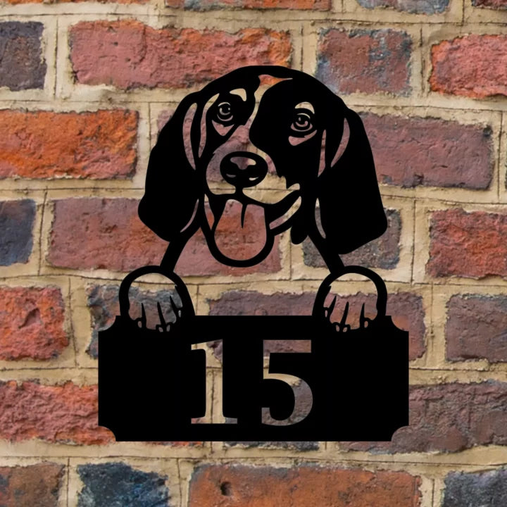 Metal House Number Peeping Dog - Foxhound image