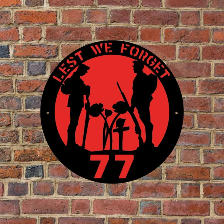 Metal House Number Sign Lest We Forget - Red image