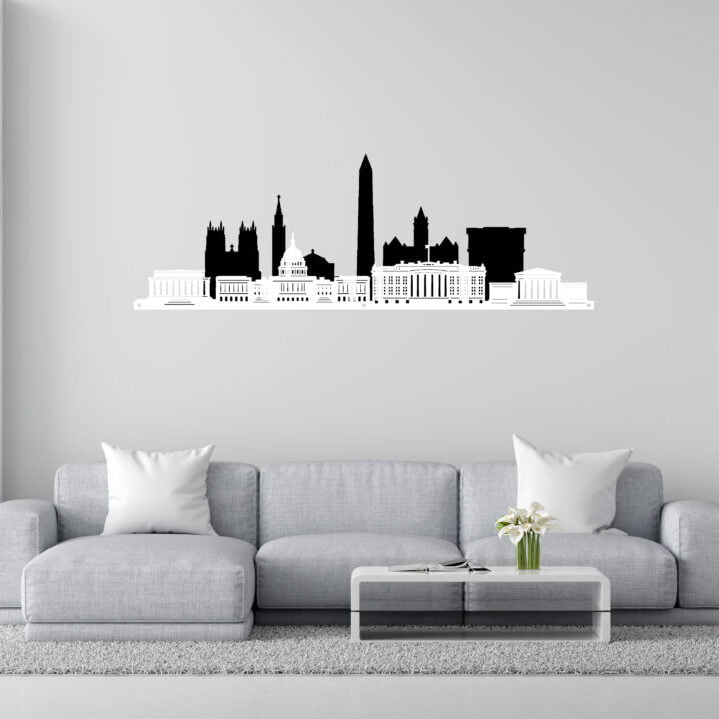 Metal Wall Art Washington City Skyline Home Decor - Black-White image