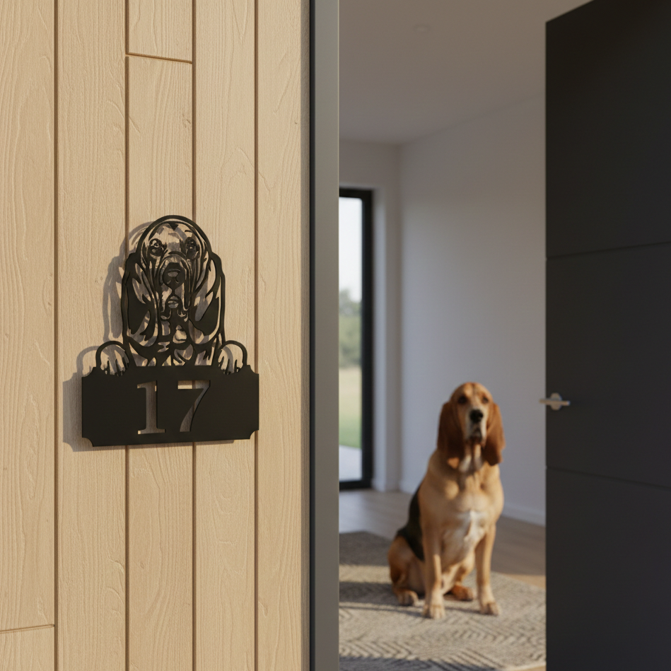 Metal House Number Peeping Dog