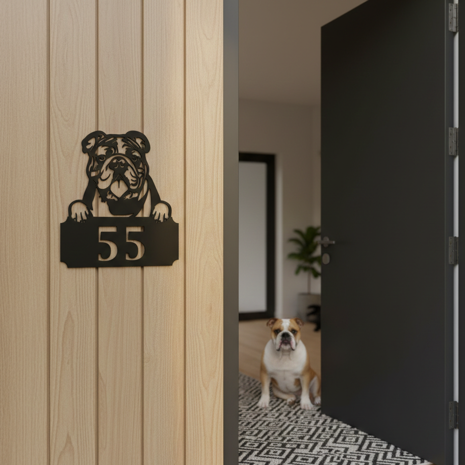 Metal House Number Peeping Dog