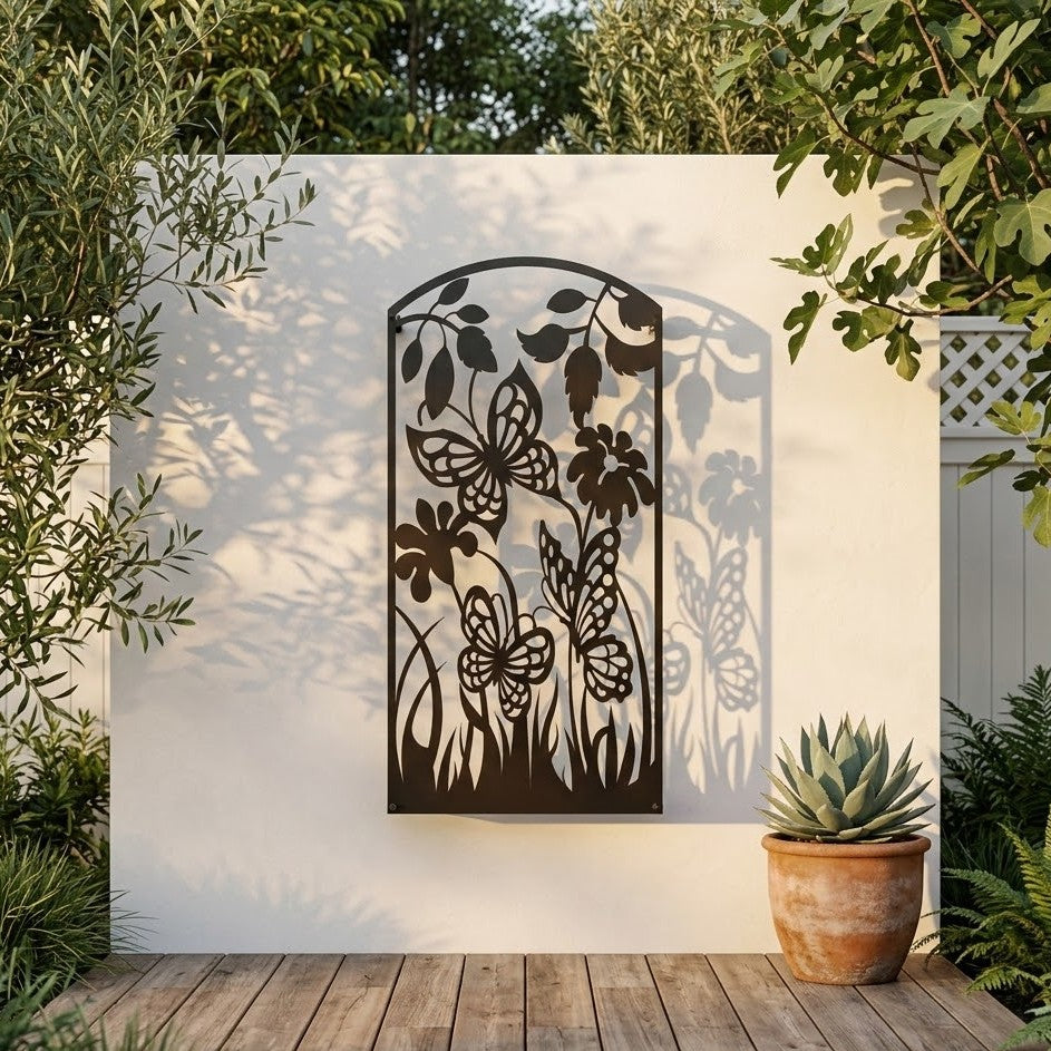 Metal Wall Art Butterfly Flower Screen