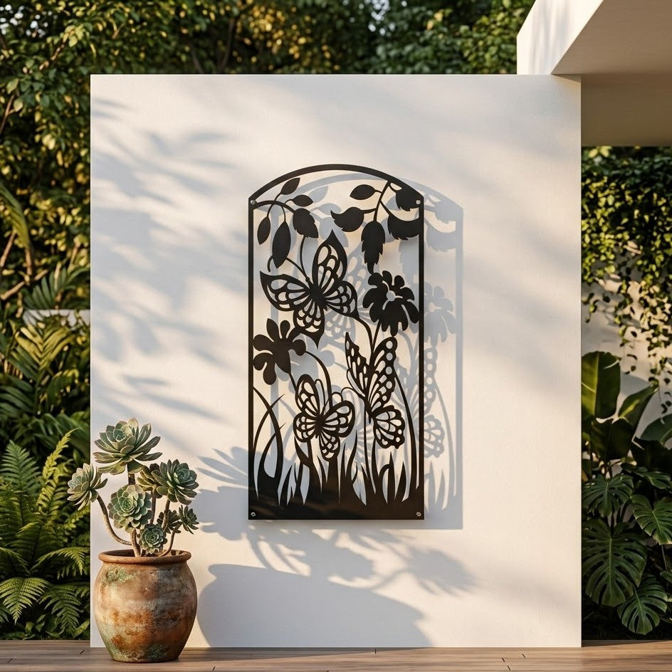 Metal Wall Art Butterfly Flower Screen