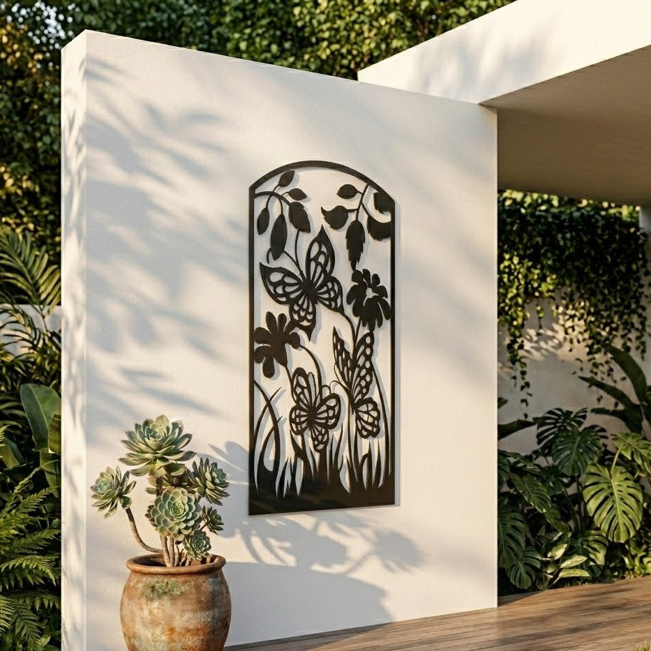 Metal Wall Art Butterfly Flower Screen