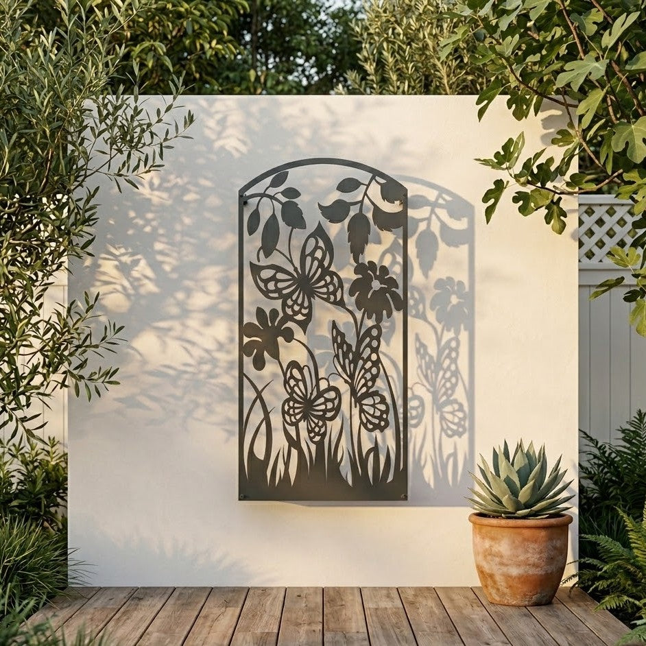 Metal Wall Art Butterfly Flower Screen