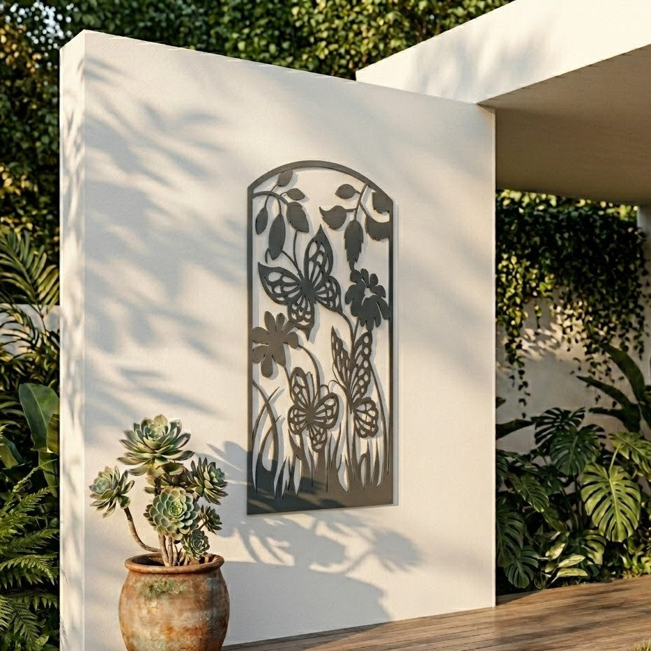 Metal Wall Art Butterfly Flower Screen