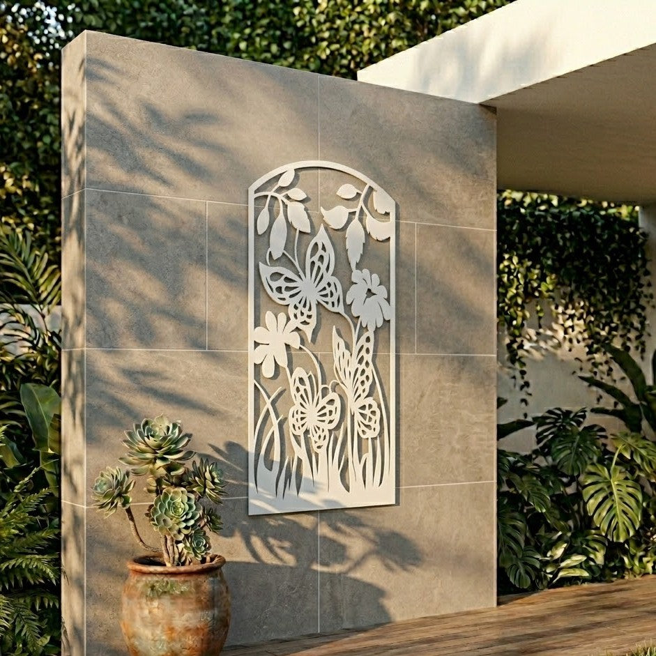 Metal Wall Art Butterfly Flower Screen