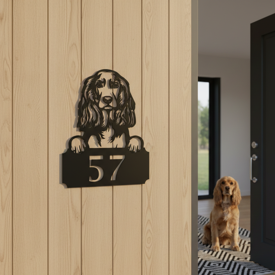 Metal House Number Peeping Dog