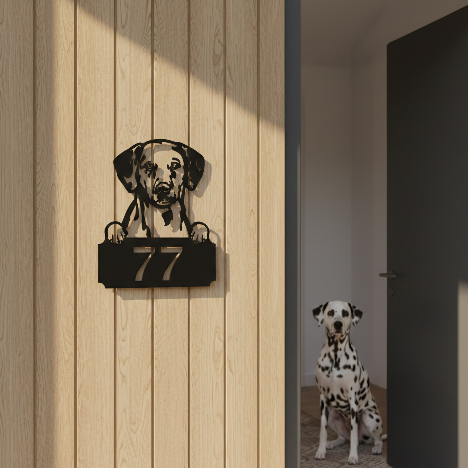 Metal House Number Peeping Dog