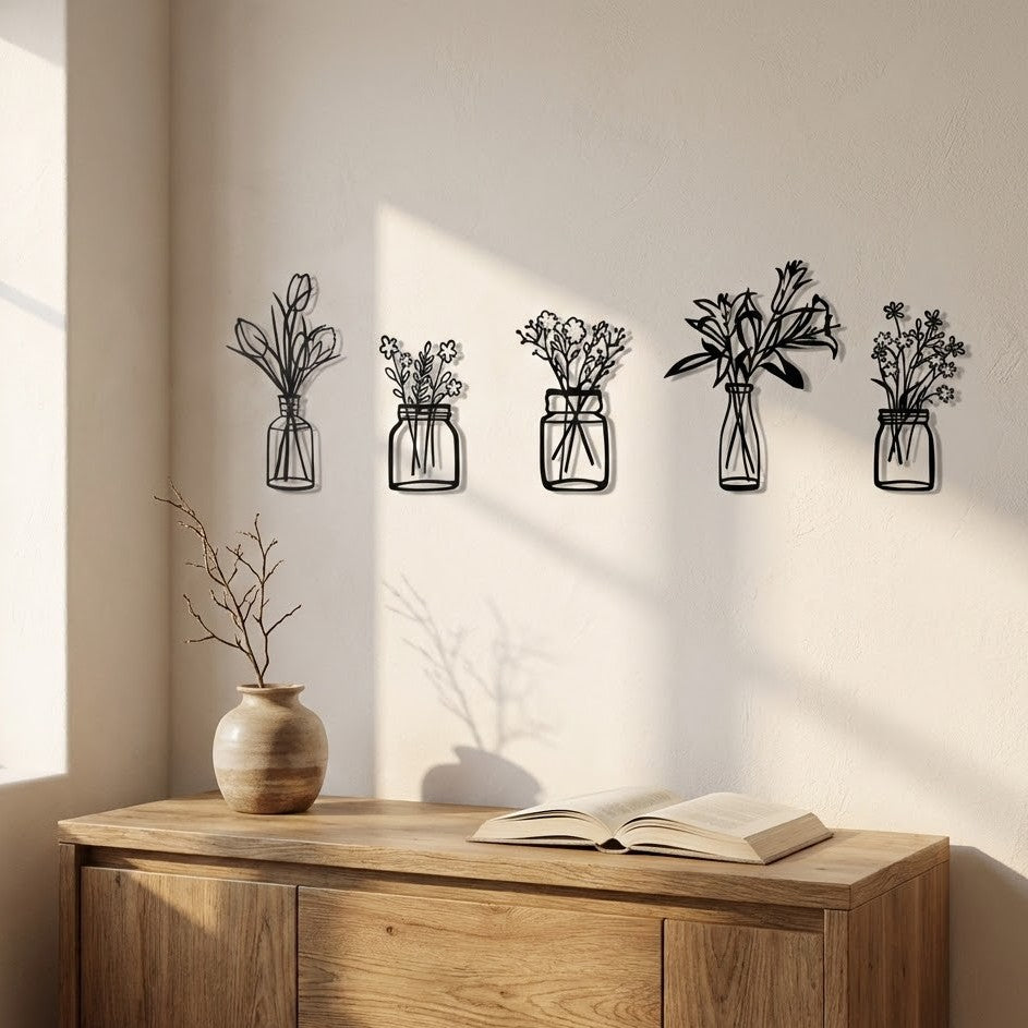 Metal Wall Art Flower Pot Set Home Decor