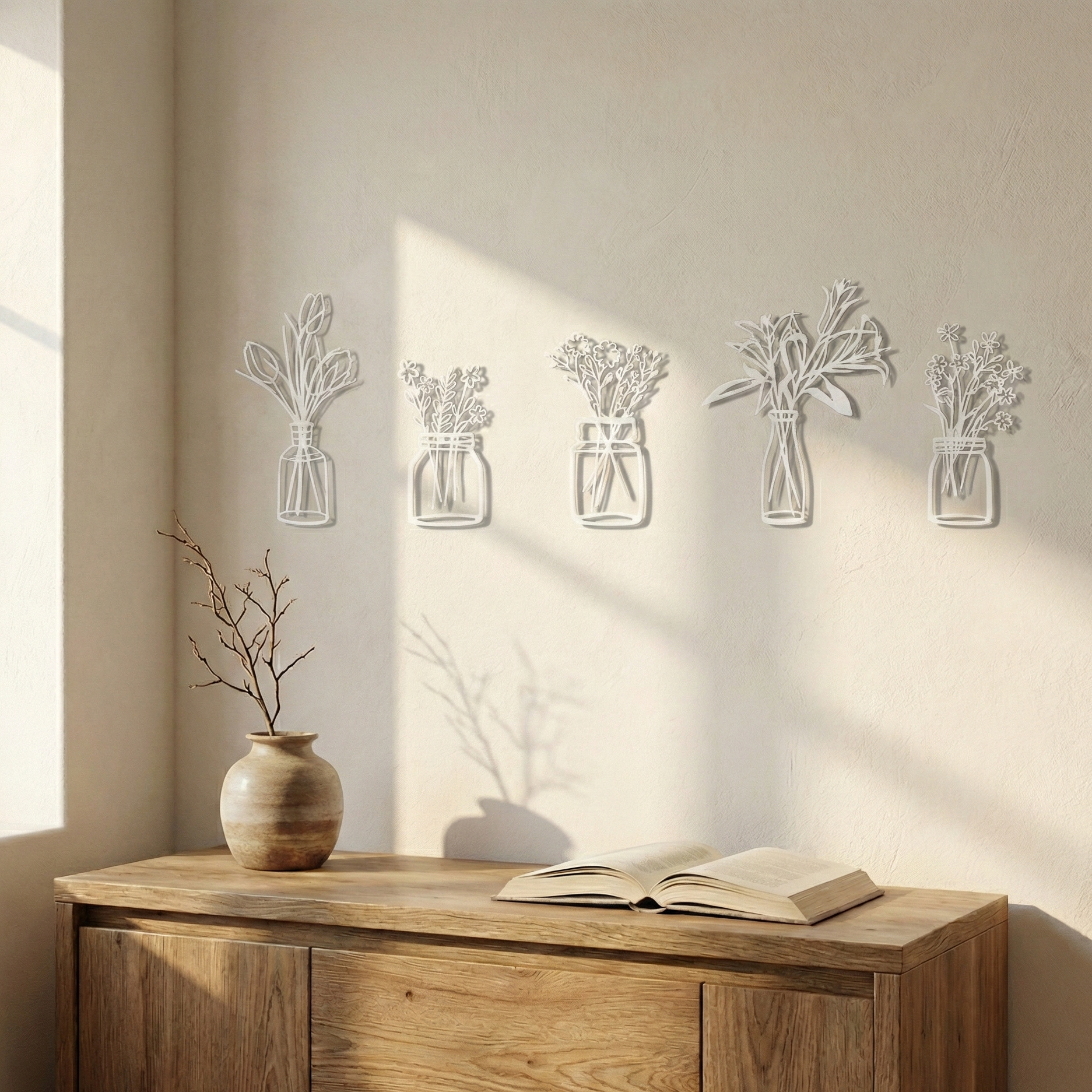 Metal Wall Art Flower Pot Set Home Decor