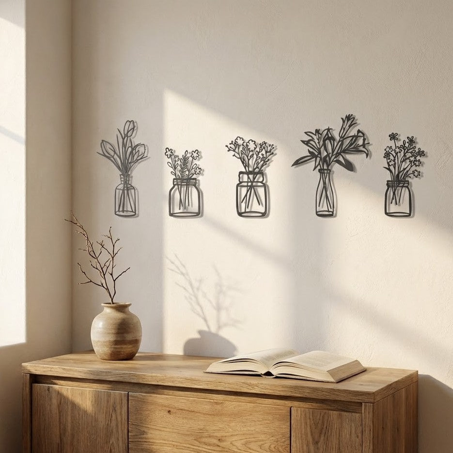 Metal Wall Art Flower Pot Set Home Decor