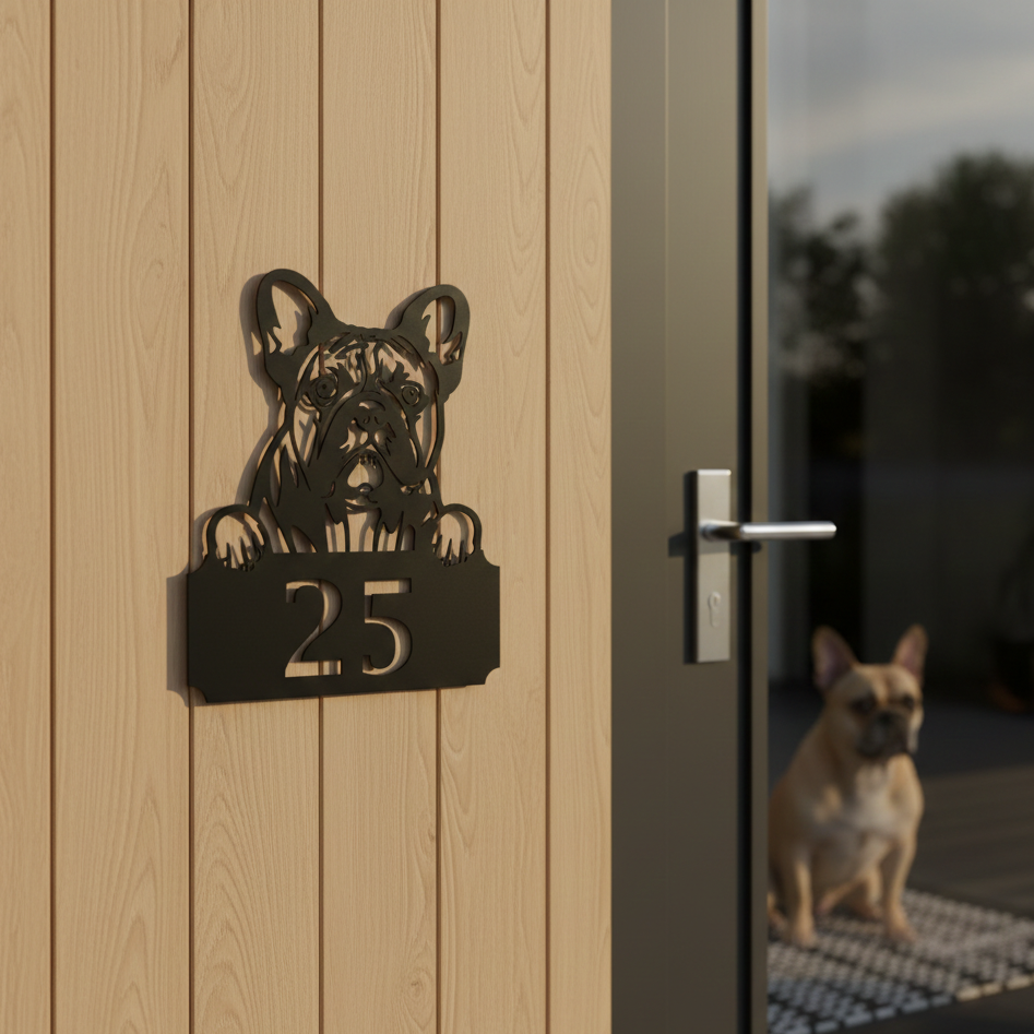 Metal House Number Peeping Dog