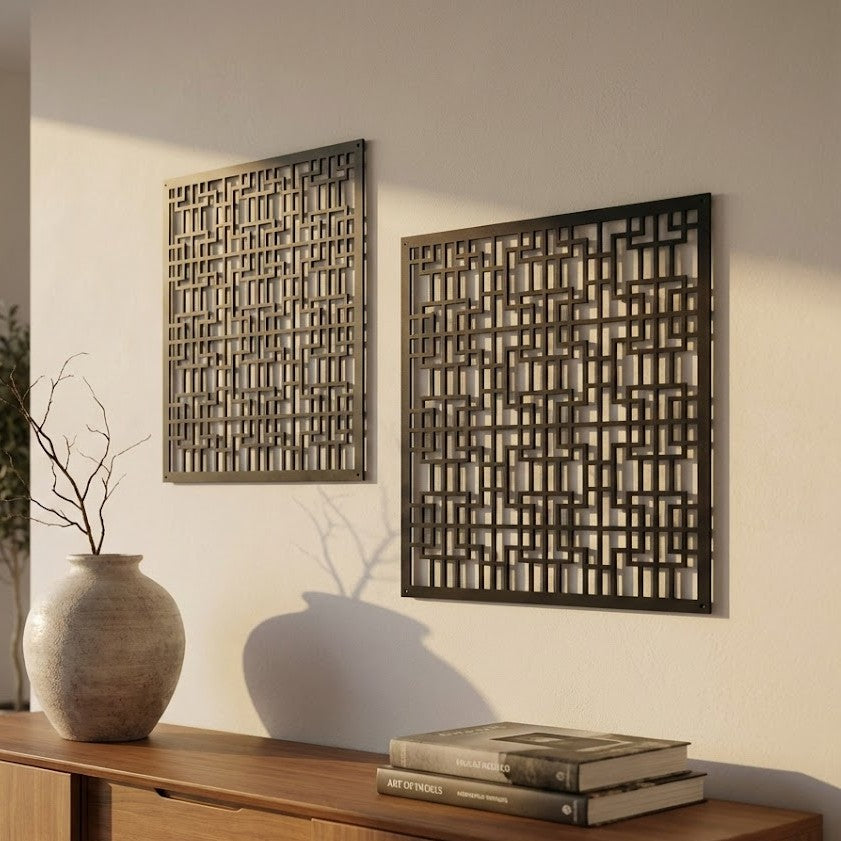 Metal Wall Art Geometric Squares Home Decor