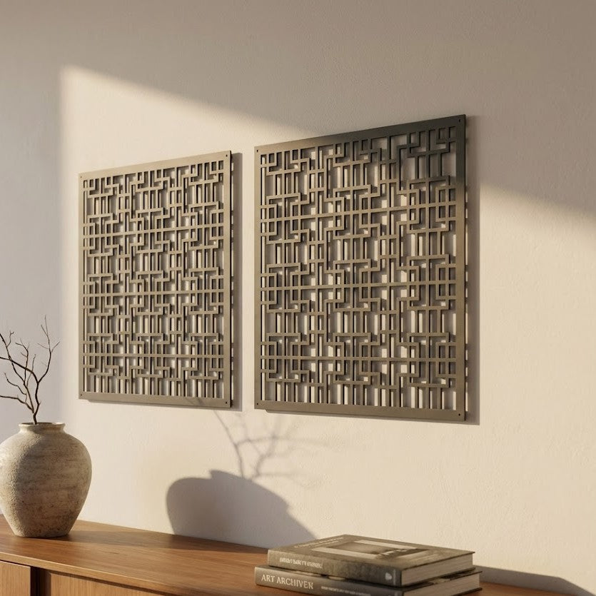 Metal Wall Art Geometric Squares Home Decor