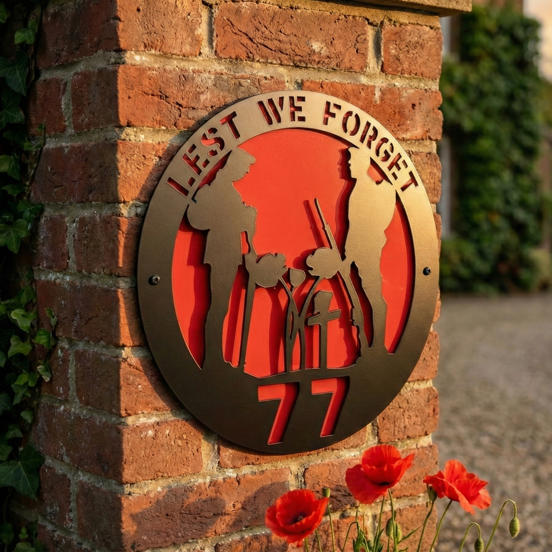 Metal House Number Sign Lest We Forget