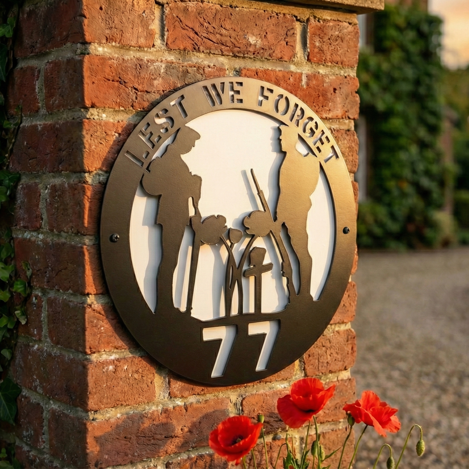 Metal House Number Sign Lest We Forget