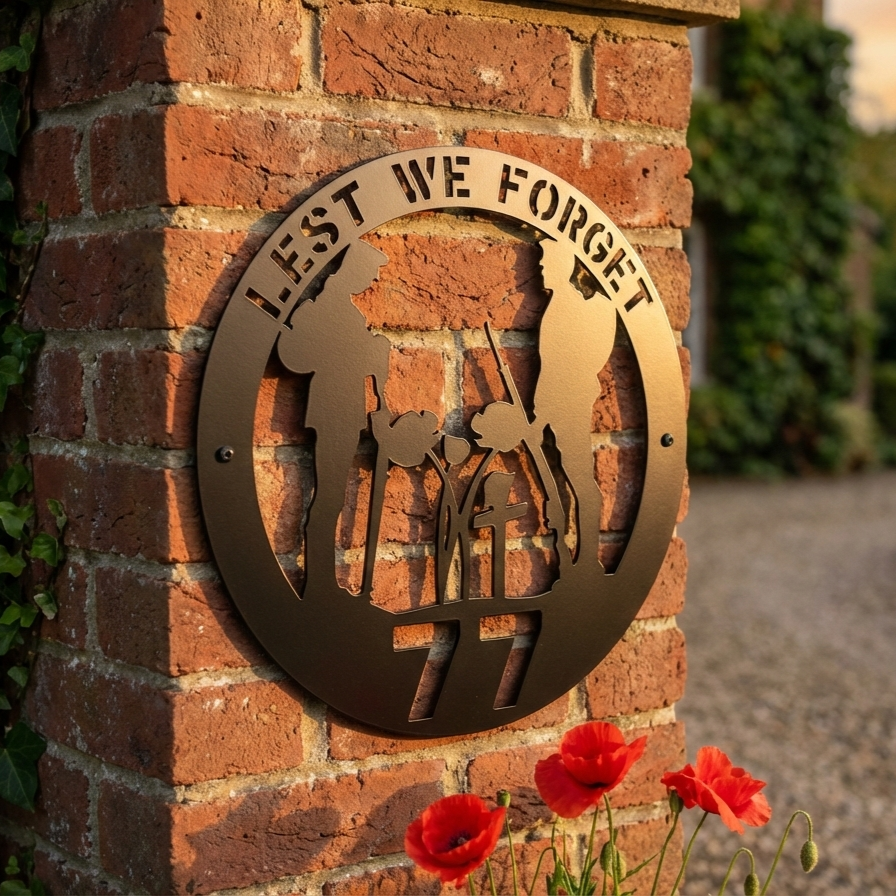 Metal House Number Sign Lest We Forget