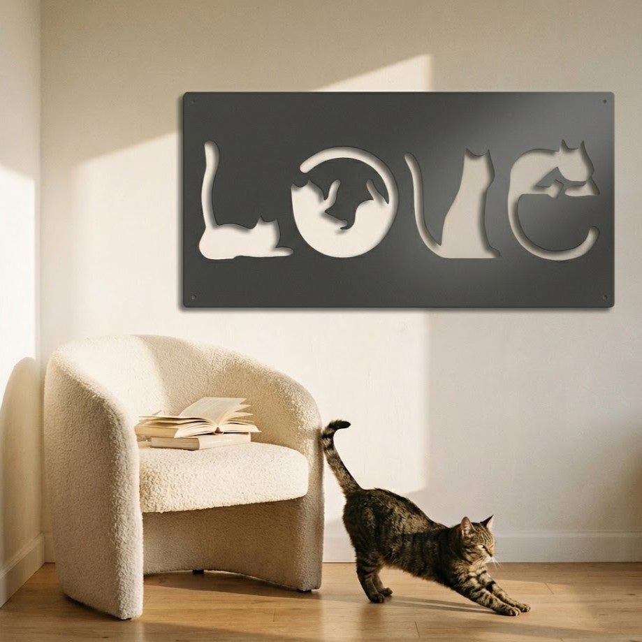 Metal Wall Art Love Cat Home Decor