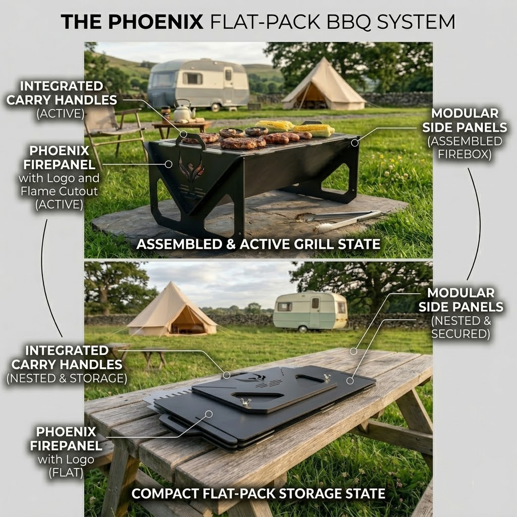 Phoenix Flat Pack BBQ Portable Metal Camping Grill
