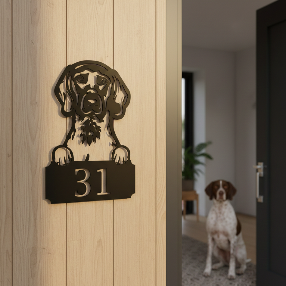 Metal House Number Peeping Dog