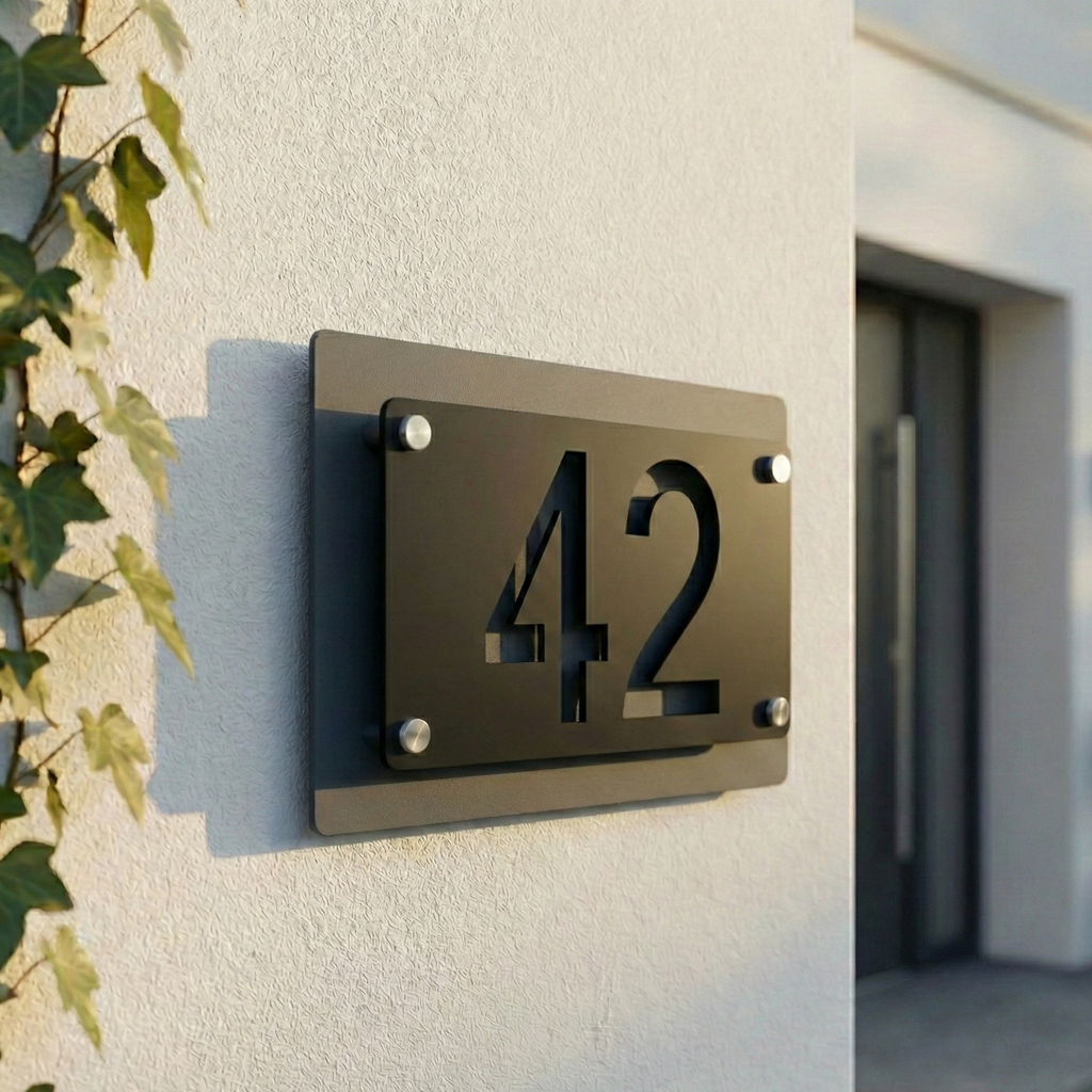 Metal Rectangular offset House Number Sign