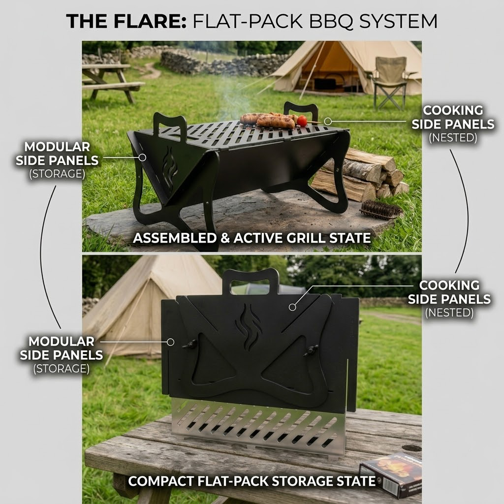 Flare Flat Pack BBQ | Portable Metal Camping Grill