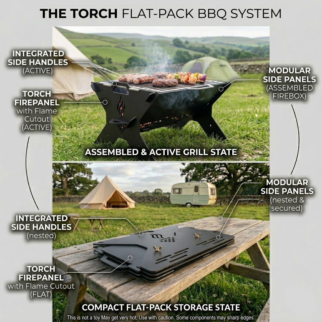 Torch Flat Pack BBQ | Portable Metal Camping Grill