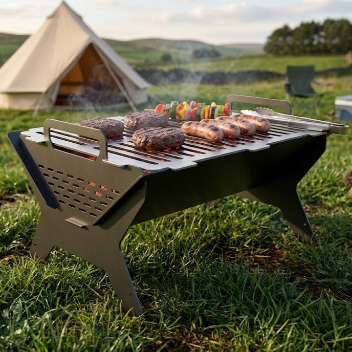 Trestle Flat Pack BBQ | Portable Metal Camping Grill