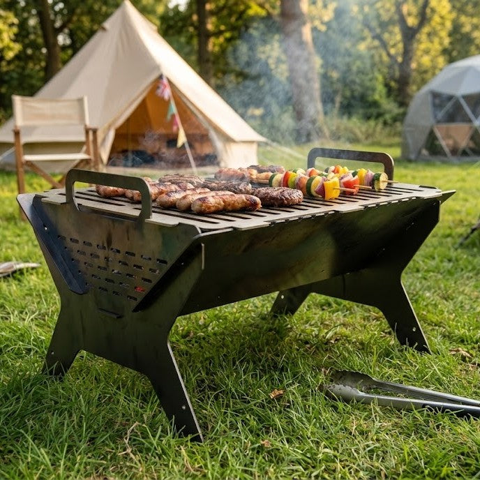 Trestle Flat Pack BBQ | Portable Metal Camping Grill