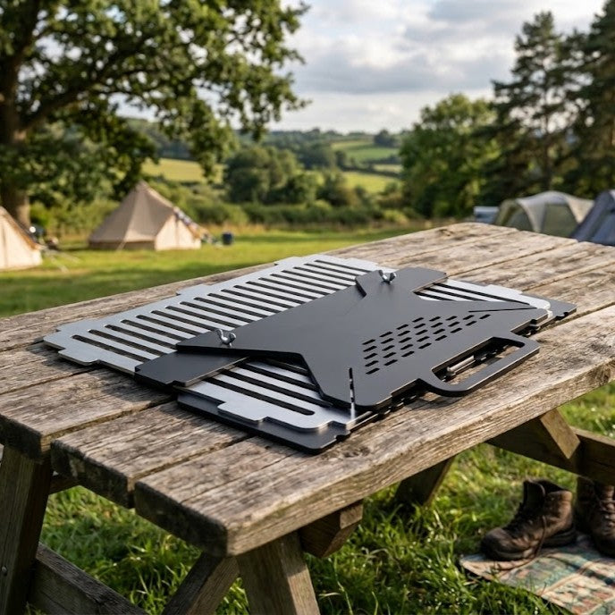 Trestle Flat Pack BBQ | Portable Metal Camping Grill