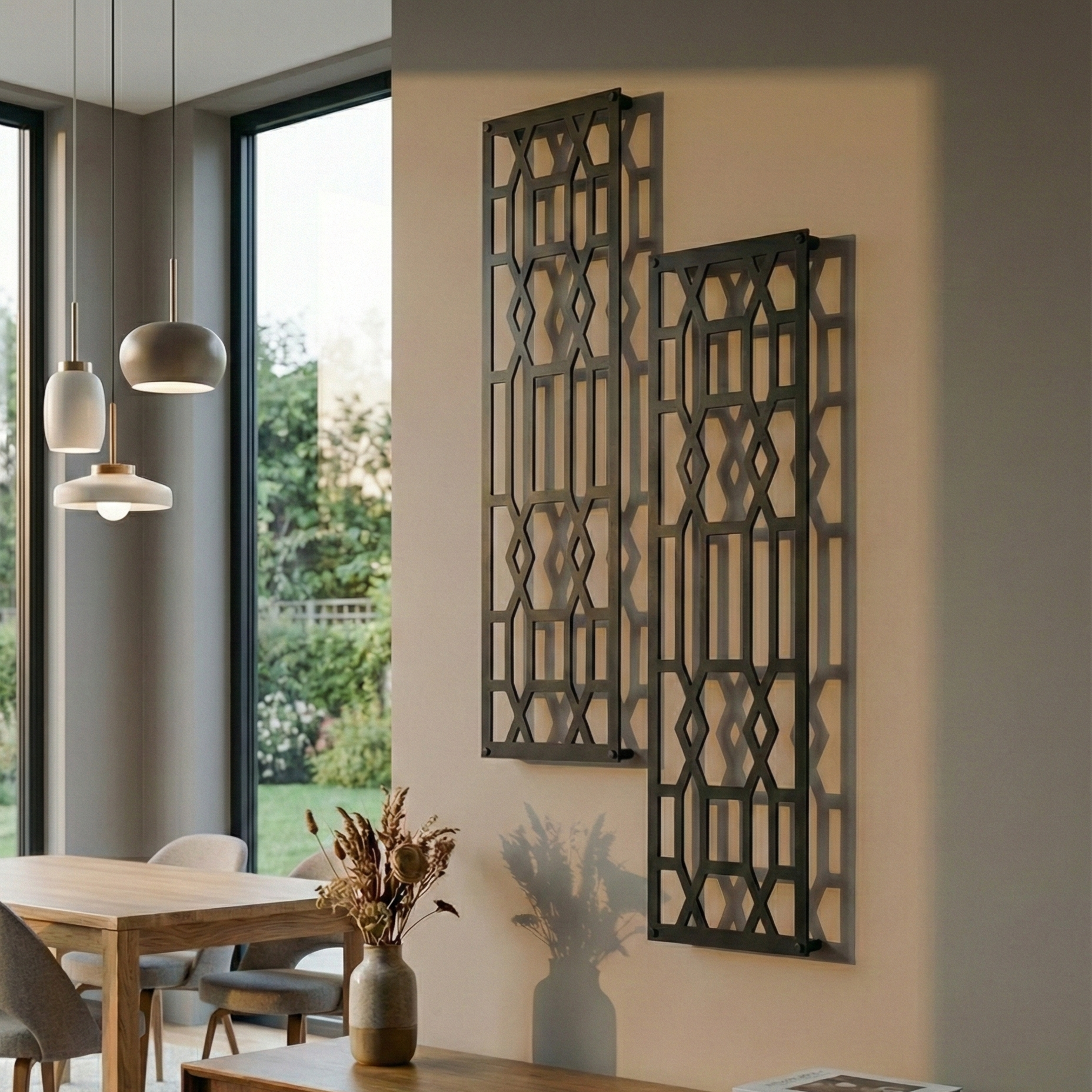 Metal Wall Art Vertical Abstract Diamond Set Home Decor