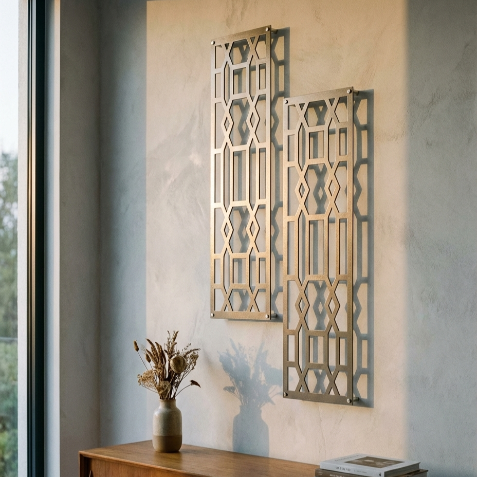 Metal Wall Art Vertical Abstract Diamond Set Home Decor