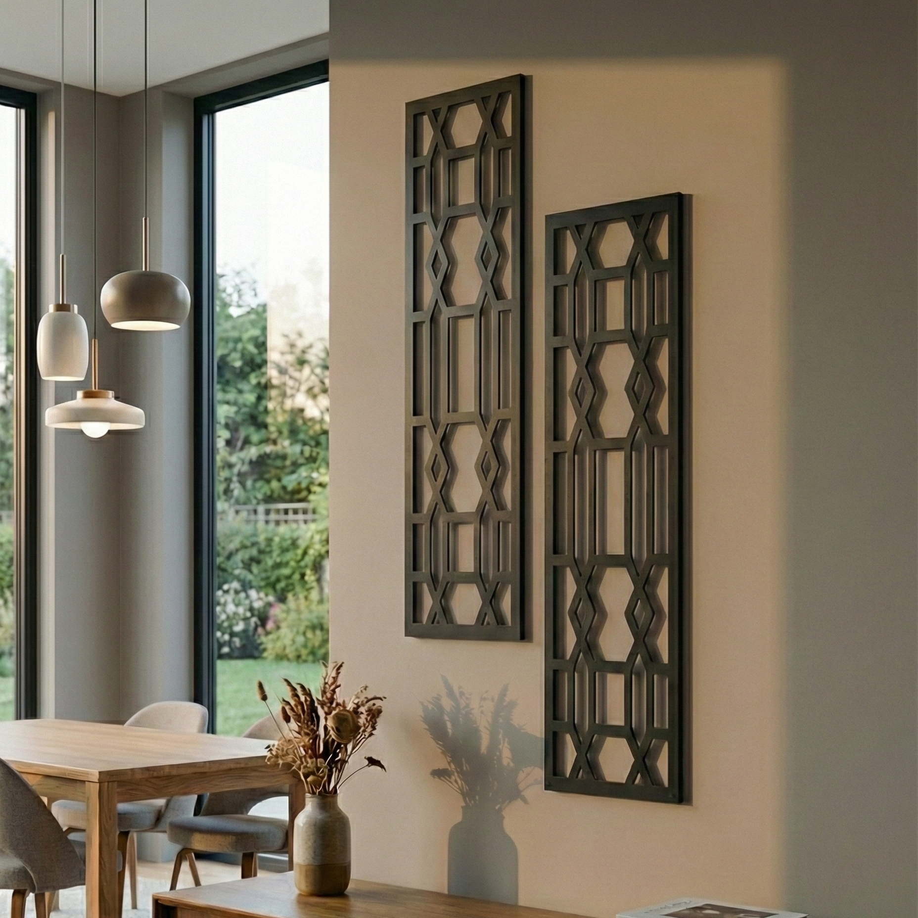 Metal Wall Art Vertical Abstract Diamond Set Home Decor