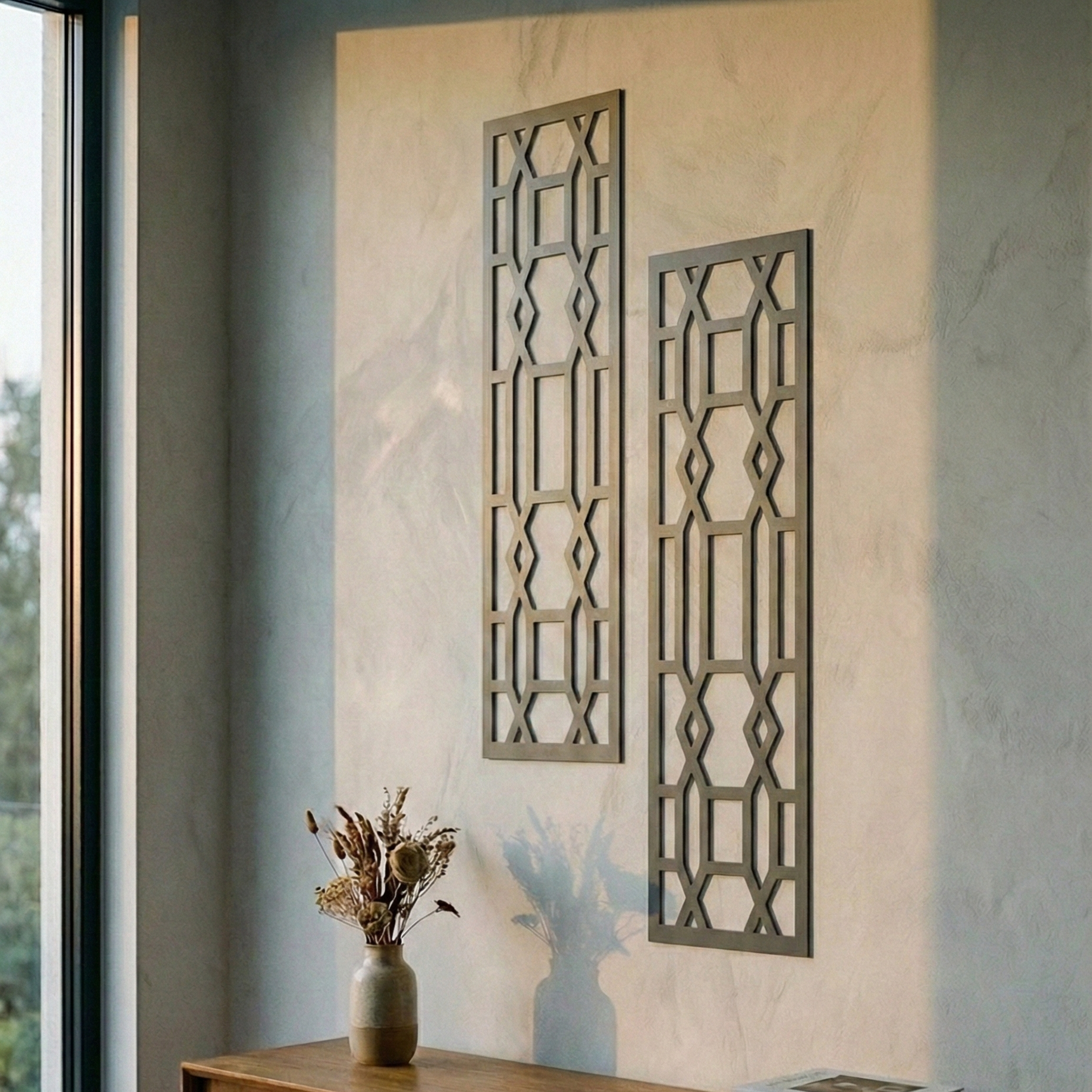 Metal Wall Art Vertical Abstract Diamond Set Home Decor