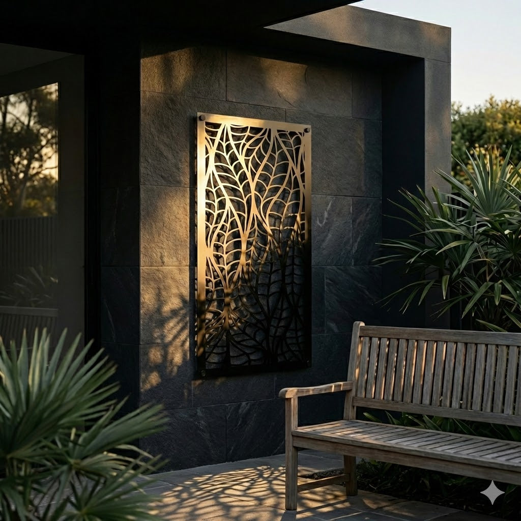 Metal Wall Art White Leaf Screen