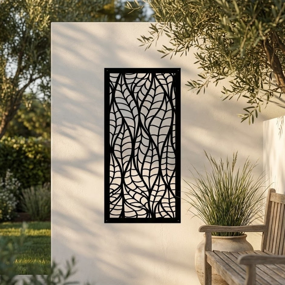 Metal Wall Art White Leaf Screen